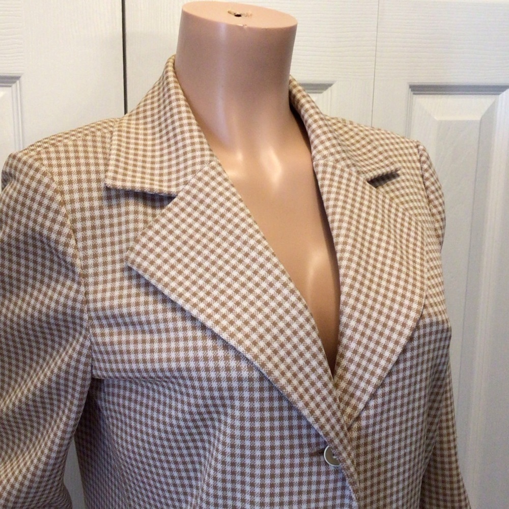 Vintage Bleyle For Hooper Womens 70’s Tan Checked Blazer Jacket Size 16 - Picture 3 of 16
